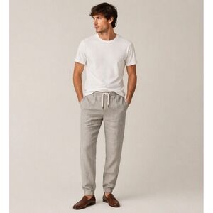 VKTRBLAK Mens 100% Linen Jogger Pants 32 Oatmeal Tan Rope Drawstring Los Angeles